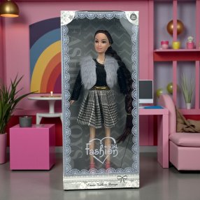 Muñeca Fashion Girl 💋 con abrigo de peluche. Caja 32×14×5 cm. Ideal p