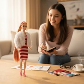 Muñeca Fashion Girl 💋 con abrigo de peluche. Caja 32×14×5 cm. Ideal p