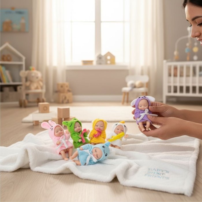 Muñeco Baby Shower con accesorios en caja decorativa – Colores surtido