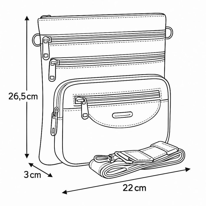 Bolsa crossbody Kamel Reina vertical con 3 cierres – Ligera, práctica