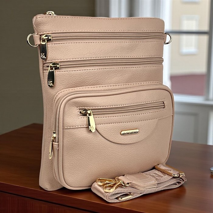 Bolsa crossbody Kamel Reina vertical con 3 cierres – Ligera, práctica
