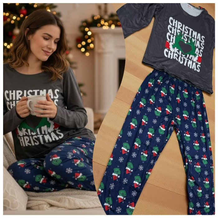 Pijama Christmas Dama Unitalla Christmas Grinch Gris