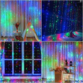 Cortina Luz DE COLORES Led 3x3 Mts 8 Funciones Con Control Remoto, Usb