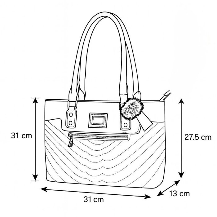 Bolsa Tote Elegante de Mujer 31 cm con Pompón y Textura Grabada