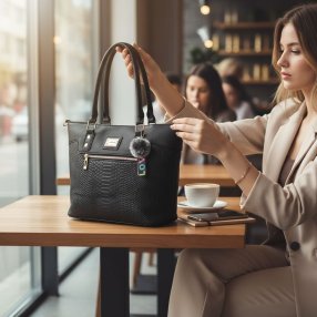 Bolsa Tote Elegante de Mujer 31 cm con Pompón y Textura Grabada
