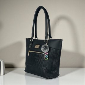 Bolsa Tote Elegante de Mujer 31 cm con Pompón y Textura Grabada