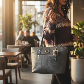 Bolsa Tote Elegante de Mujer 31 cm con Pompón y Textura Grabada