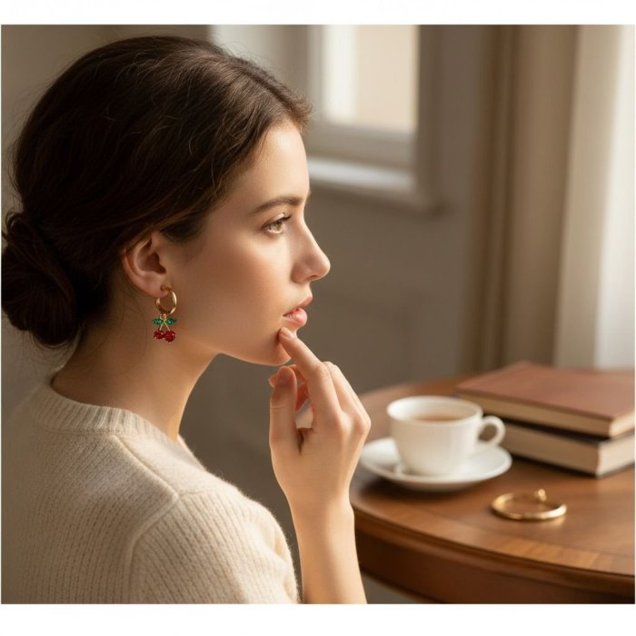 Par De Argollas Cerezas Cristales Con Estuche Love