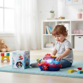 Barco de juguete Shark con luces, música, cañón de agua y acuario