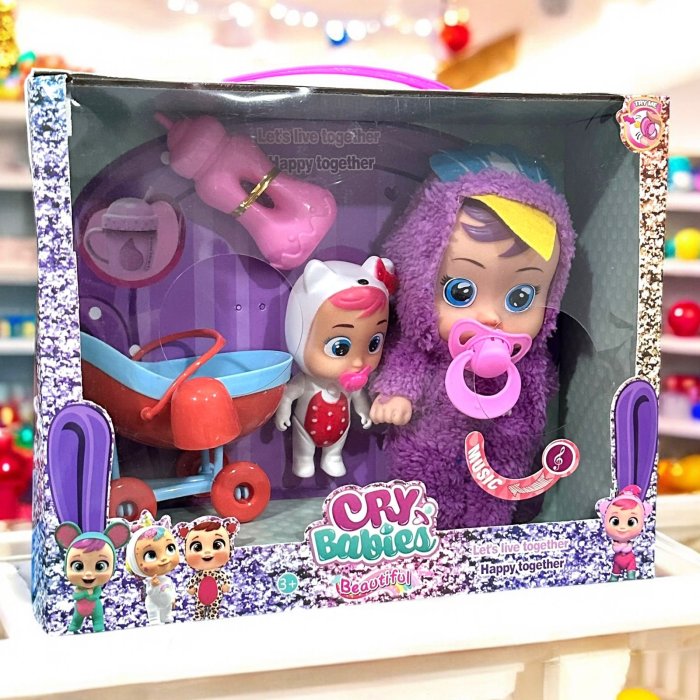 Doble Bebé Llorón con Carriola, Variedad de Colores