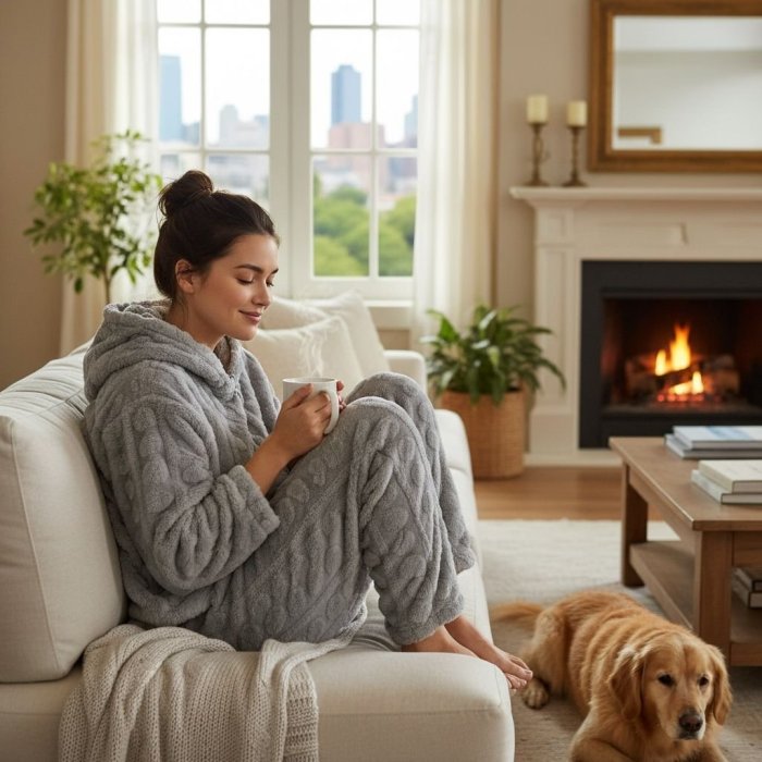 Set Pijama Relieve Corazón  Gris