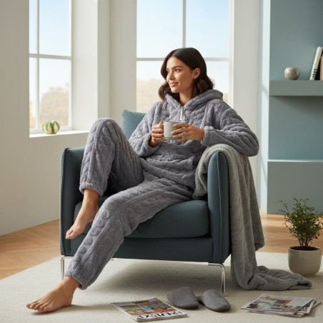 Set Pijama Relieve Corazón  Gris