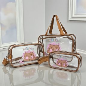 Set de Cosmetiqueras Transparentes con Osito | 3 Piezas | Organizador