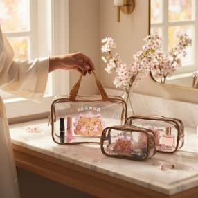 Set de Cosmetiqueras Transparentes con Osito | 3 Piezas | Organizador