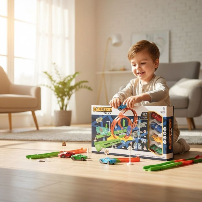 Pista 360 Con 4 Carros De Colores Ejection