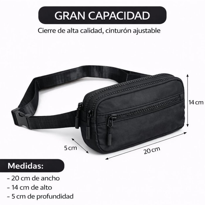 Riñonera Deportiva 3 Cierres Negro