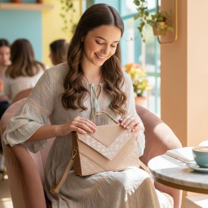 Bolso beige elegante para mujer ideal para eventos y uso diario