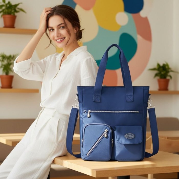 Organizador Documentos Cremallera Maletín Con Cremallera Impermeable De Gran Capacidad Bolsa De Documentos De Tela Oxford Portátil Con Asa Para Oficina De Negocios (Azul Marino Maletin Para Portatil