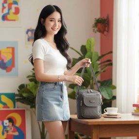 Bolso cross gris compacto para mujer ideal para uso diario