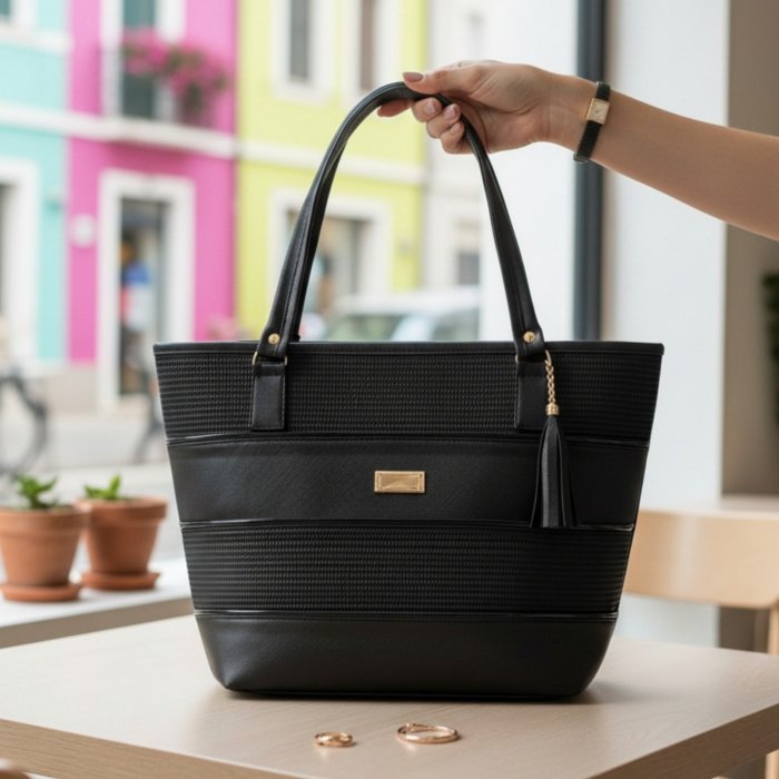 Bolsa negro tote amplia – uso diario y oficina