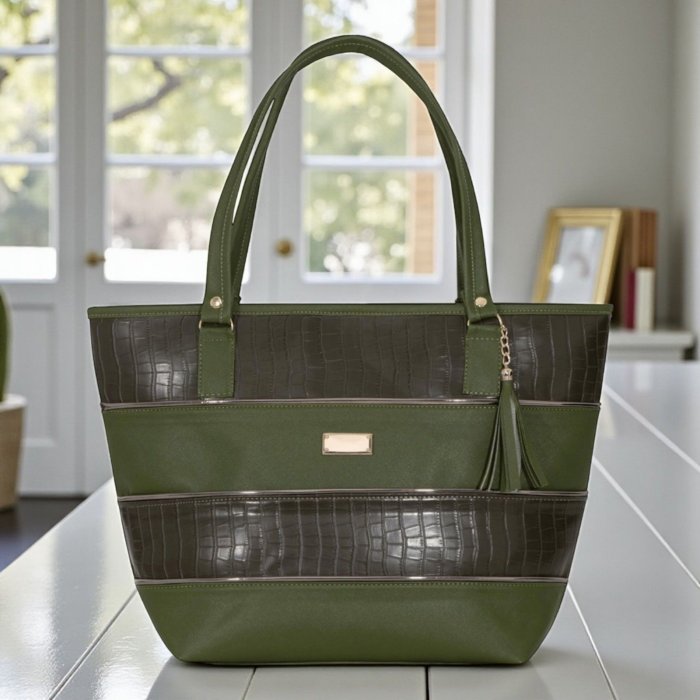 Bolsa verde olivo tote amplia – uso diario y oficina