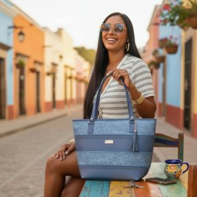 Bolsa azul mezclilla tote amplia – uso diario y oficina