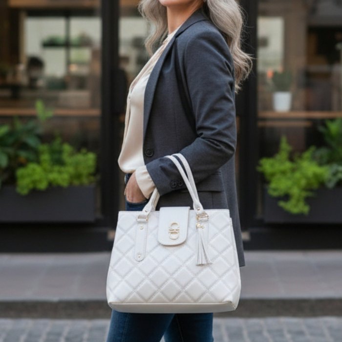 Bolsa blanca tote elegante – uso diario y oficina