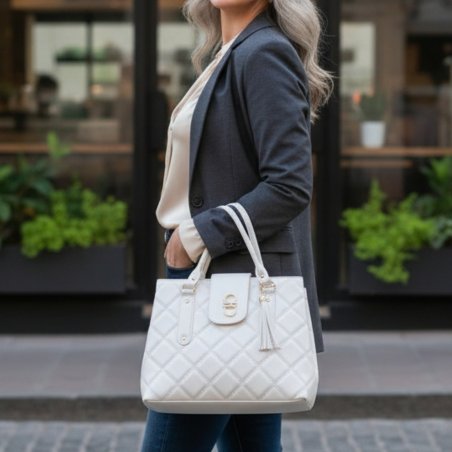 Bolsa blanca tote elegante – uso diario y oficina