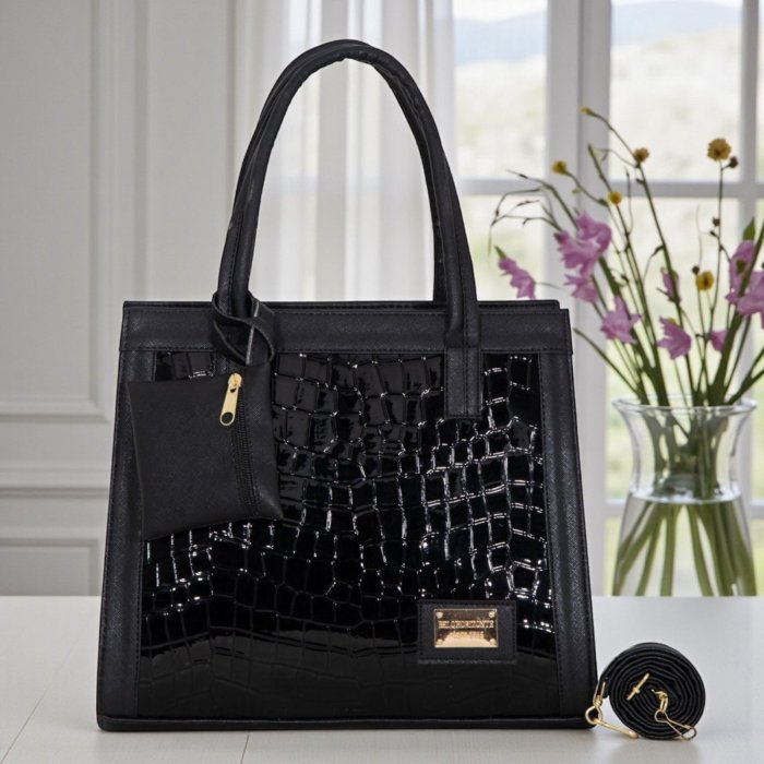 Bolsa croco negro tote moderna – uso diario, viajes y oficina