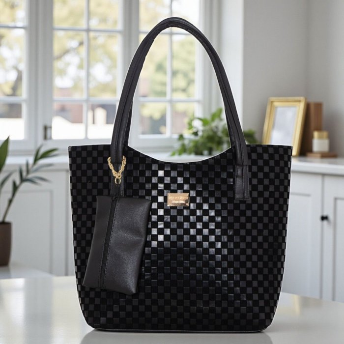 Bolsa negra elegante con monedero – ideal para oficina y diario