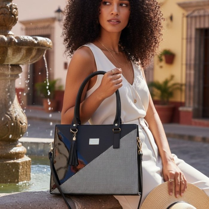 Bolsa cuadri negro tote elegante – ideal para oficina y uso diario