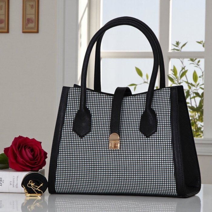 Bolsa cuadri negro de mano moderna – ideal para uso diario y salidas
