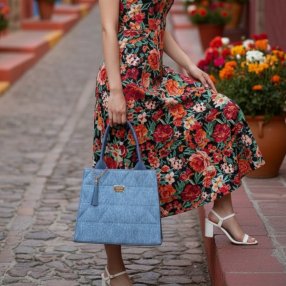 Bolsa mezclilla de mano metálica – ideal para fiestas y eventos