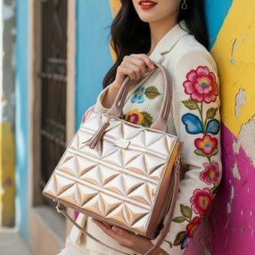 Bolsa oro rosado de mano metálica – ideal para fiestas y eventos