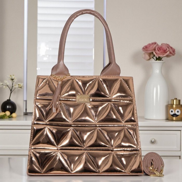 Bolsa oro rosado de mano metálica – ideal para fiestas y eventos