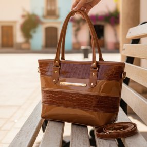 Bolsa tote croco camel moderna – ideal para uso diario y trabajo