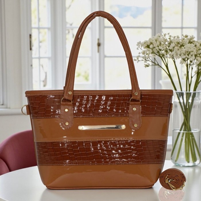 Bolsa tote croco camel moderna – ideal para uso diario y trabajo