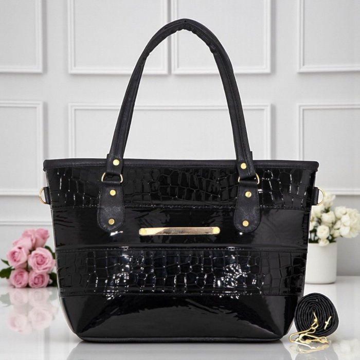 Bolsa tote croco negro moderna – ideal para uso diario y trabajo