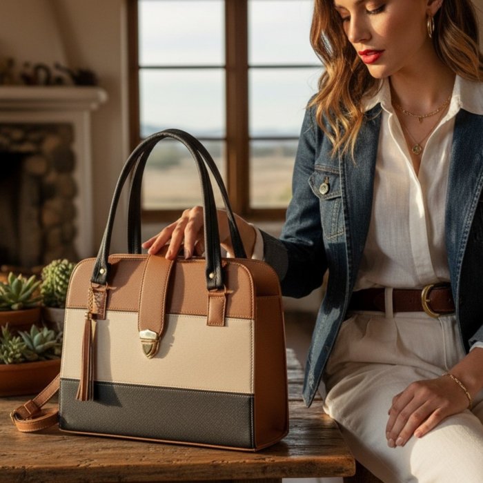 Bolsa de mano camel elegante – ideal para oficina y uso diario