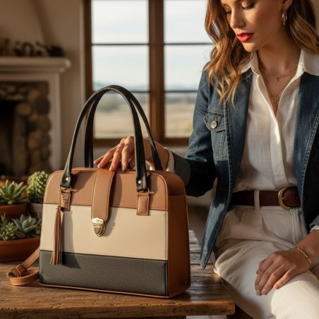 Bolsa de mano camel elegante – ideal para oficina y uso diario