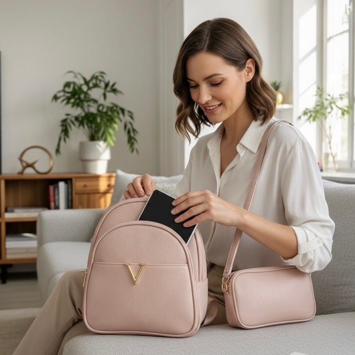 Set de mochila rosa y cosmetiqueras – ideal para uso diario