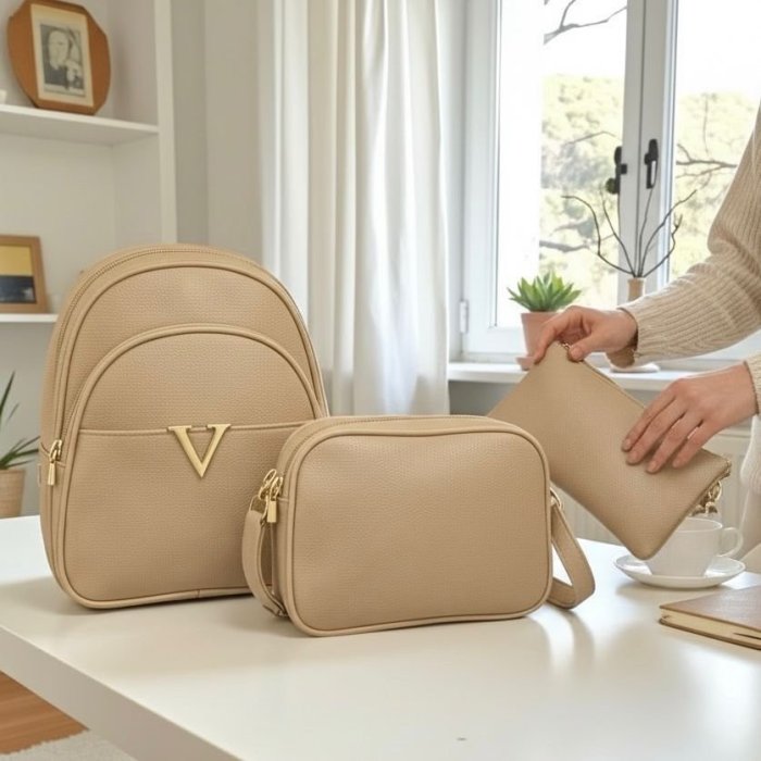 Set de mochila crema y cosmetiqueras – ideal para uso diario