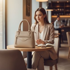 Bolso crema Liso Con Jaladera Doble Compartimento KA