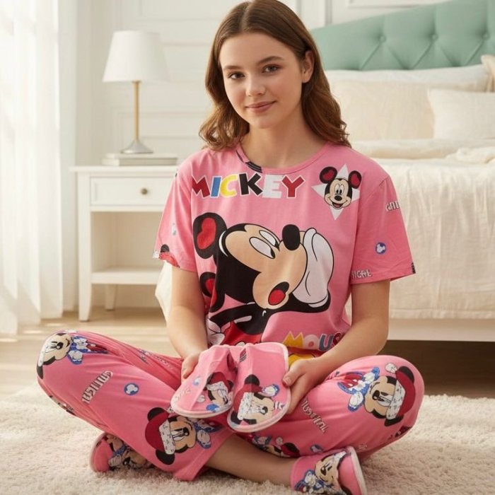 Pijama dama con pantuflas – set cómodo para descanso