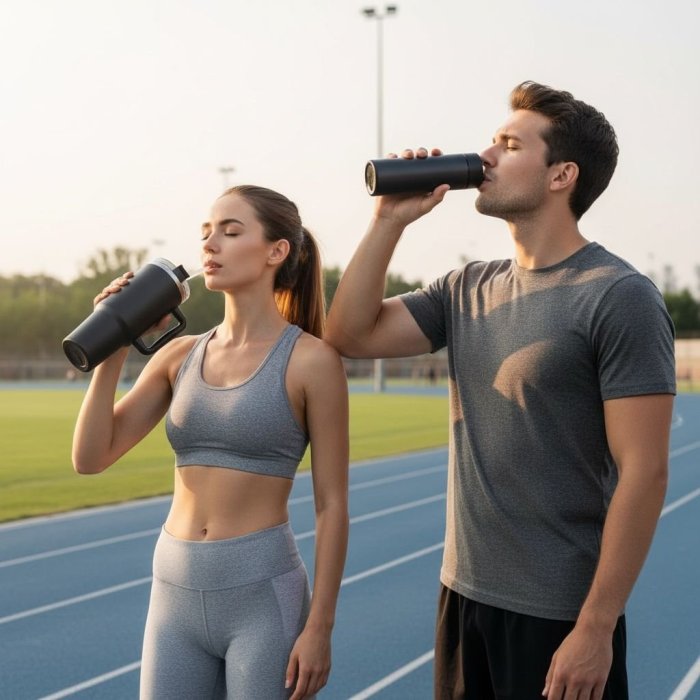 Dúo de termos térmicos con tapa y popote – set práctico y moderno