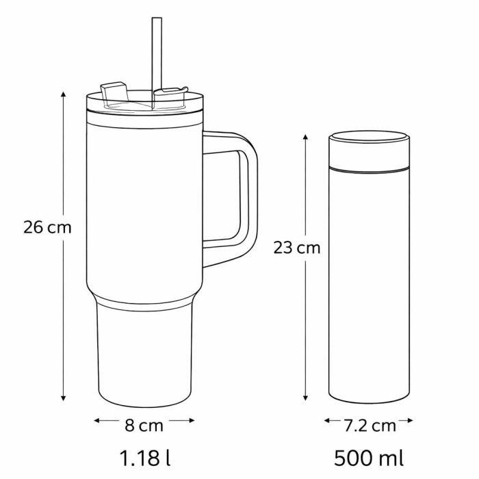 Dúo de termos térmicos con tapa y popote – set práctico y moderno