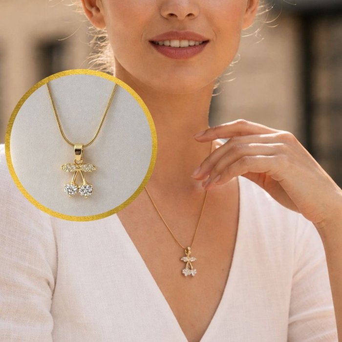 Collar de Acero Inoxidable con Dije de Cerezas | Jewelry Fino Antialér