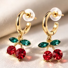 Par De Argollas Cerezas Cristales Con Estuche Love