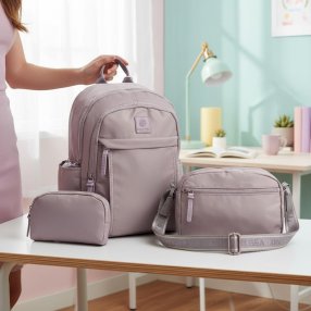 Set de mochila con bolso y cosmetiquera, práctico y moderno