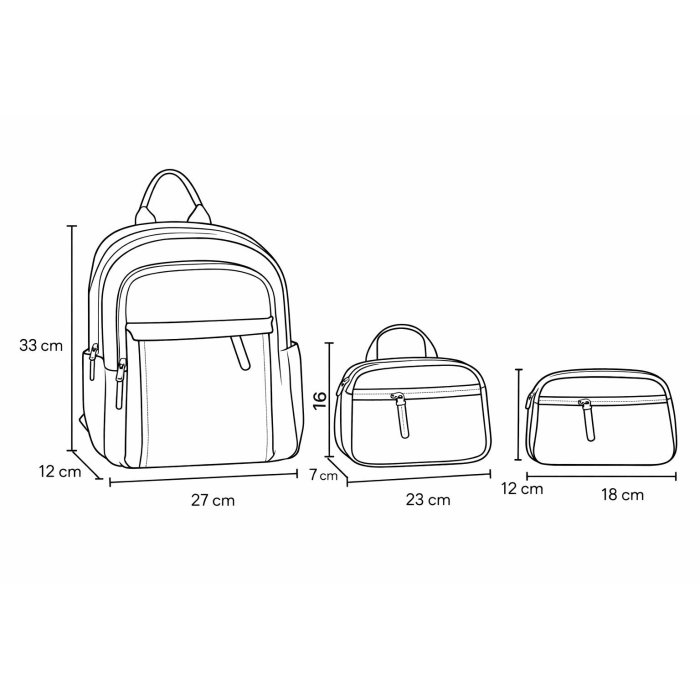 Set de mochila con bolso y cosmetiquera, práctico y moderno